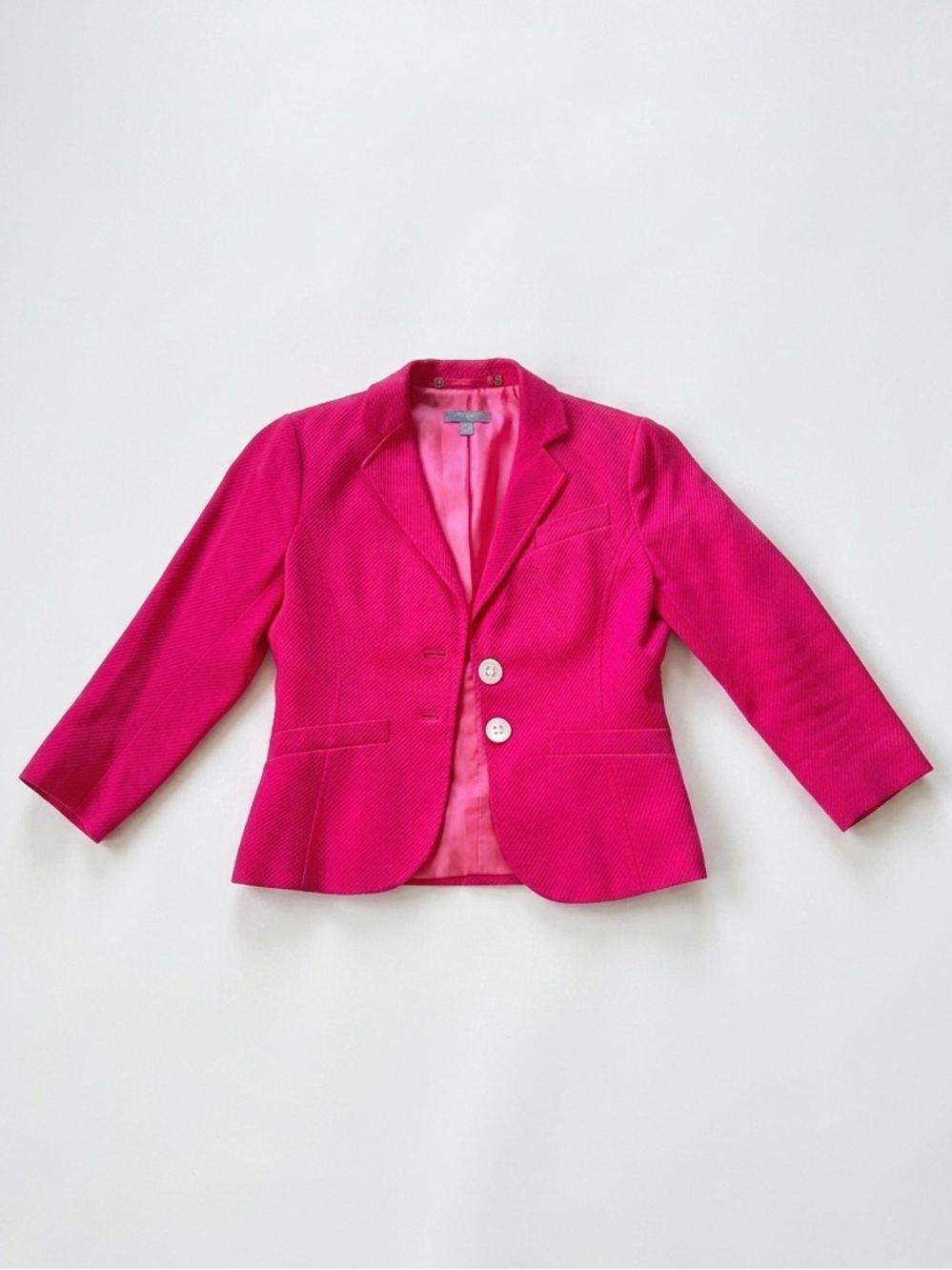 Ann Taylor Bright Pink Fuchsia Structured Blazer Button Closure Ladies 0 Petite